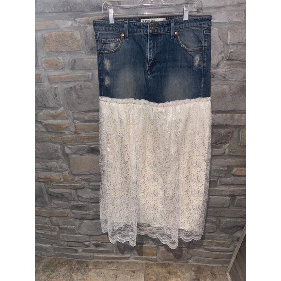 Levi's Dresses & Skirts - Levi’s denim and Lace Skirt size 11L EUC